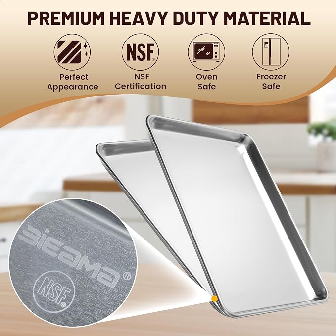 BIEAMA 6 Pack Half Size Baking Sheet Pan, Aluminum Commercial Pan 18" x 13" | Heavy Duty Baking Pan for Oven Freezer Bakery Hotel Restaurant