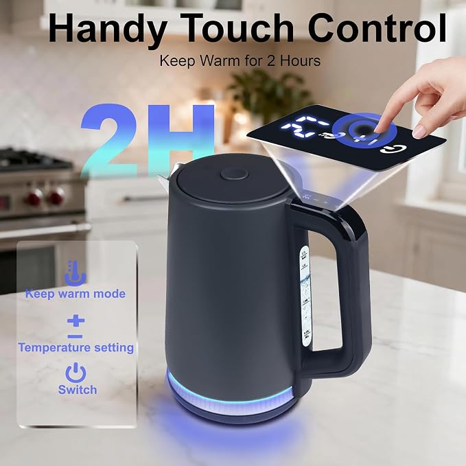 1.7L Electric Kettle with Temperature Control, 1500W Stainless Steel Tea Kettle, LED Display, Keep Warm & BPA Free Hot Water Boiler for Tea & Coffee, Grey