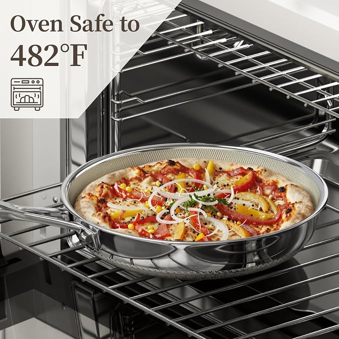 8 Inch Non Stick Frying Pan with Lid, Hybrid Stainless Steel Skillet | Ceramic Hybrid Tri-Ply Stainless Steel Nonstick Skillet, Metal Utensil Safe, Induction & Oven Safe, PFAS/PFOA/PTFE Free