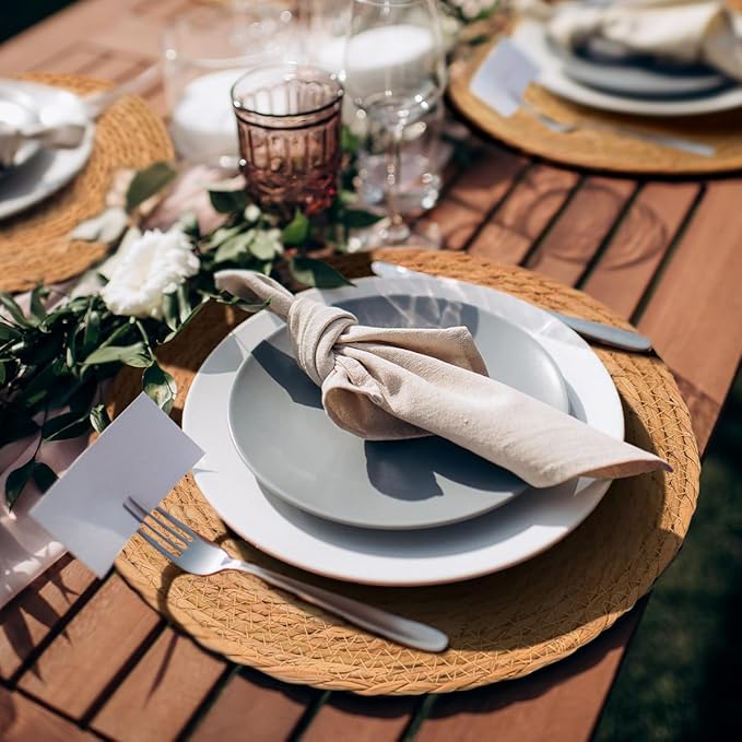 BAVIFY 13.8" Round Woven Placemats Set of 6, Table Mats for Dining Table | 13.8 Inch Place Mats Set of 6, Wicker Plate Chargers for Dinner Plates, Boho Farmhouse Rustic Mat for Dining Table Decor