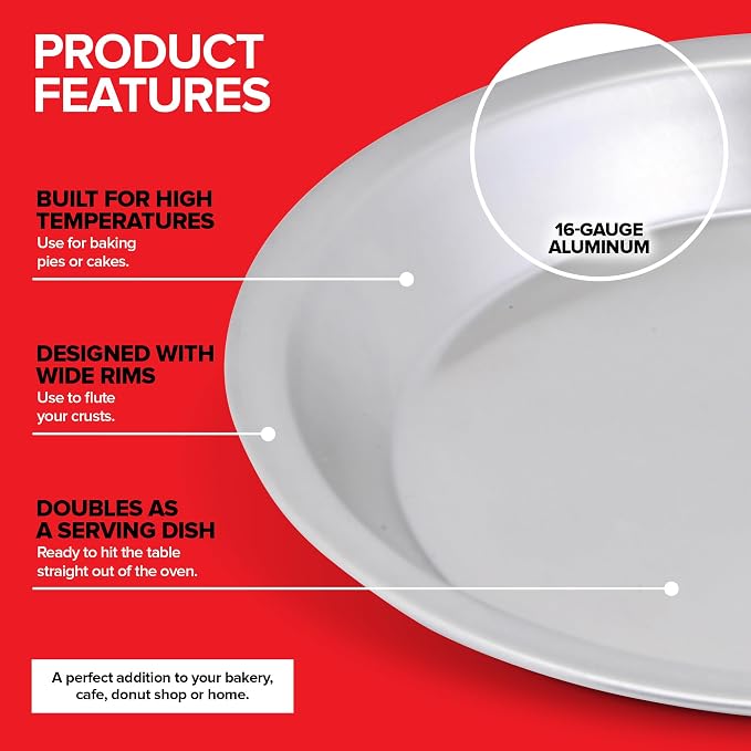 Stock Your Home 9 Inch Aluminum Pie Pans (2 Pack) - Silver Tin for Baking, 9" x 1 1/4" Oven Safe Dish for Crumbles or Cake