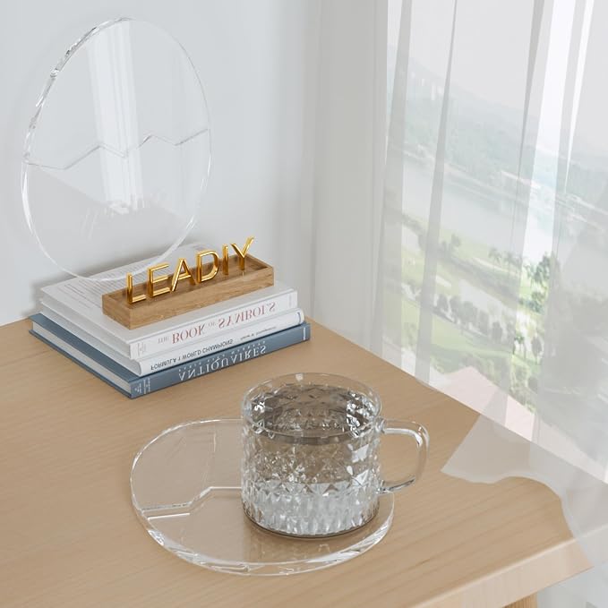 Acrylic Coaster Decorative Plates,Office Desk Accessories, Clear Dinosaur Egg Shape Coffee Cup Decor, Perfect for Tabletop Protection and Display.