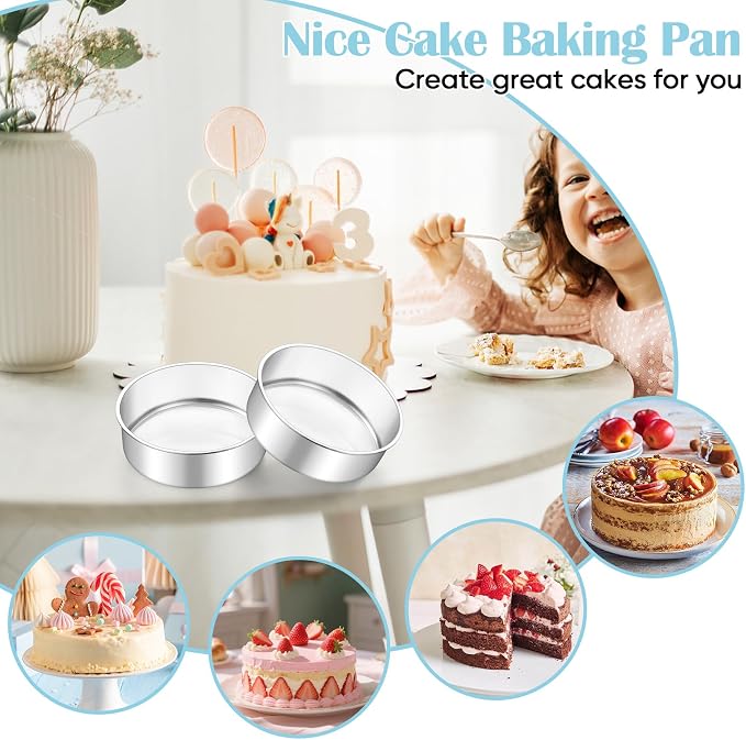 TeamFar 6 Inch Cake Pan, 2 Pcs Stainless Steel Round Tier Cake Pan Set | for Baking Steaming Serving, Fit in Oven Pot Air Fryer, Healthy & Heavy Duty, Mirror Finish & Easy Clean, Dishwasher Safe