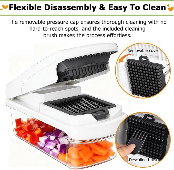 15 in 1 Vegetable Chopper with Container and Stainless Steel Blades | For onions, potatoes and vegetables. Large 1.5L container with drain basket for convenient washing and meal preparation.