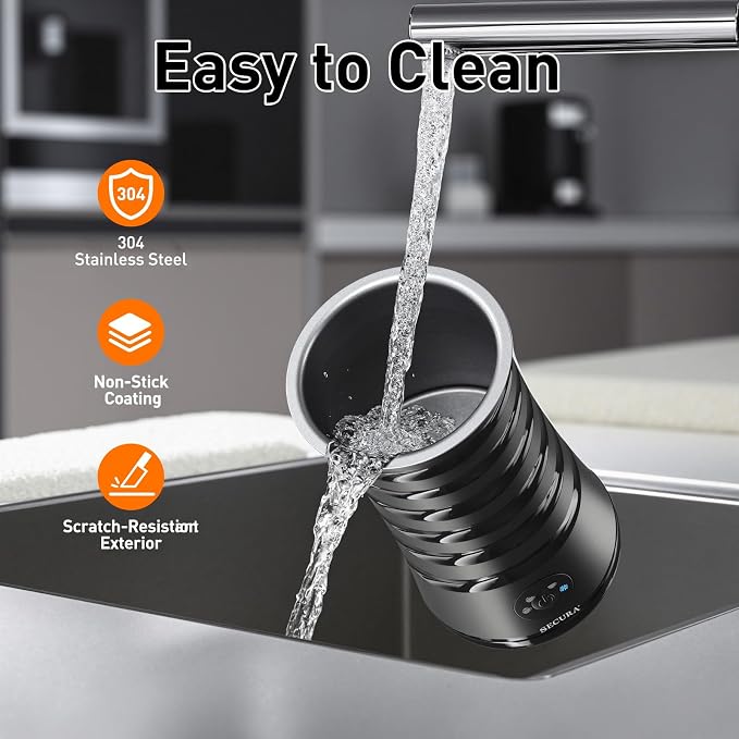 Secura Electric Milk Frother, 4-in-1 Automatic Hot & Cold Foam Maker | Quiet Operation & Easy Cleanup – Create Rich, Smooth Foam for Lattes and Cappuccinos, Includes Silicone Spatula