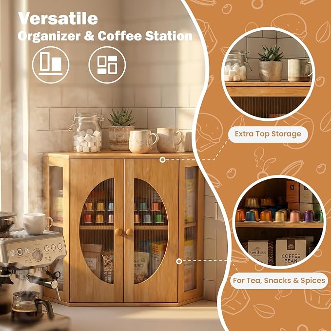 Corner Bread Box for Kitchen Countertop: Bamboo Storage Container for Homemade Bread, Two Layer Breadbox under Cabinet Mount, Large Bread Holder for Kitchen Counter, Pantry Shelf