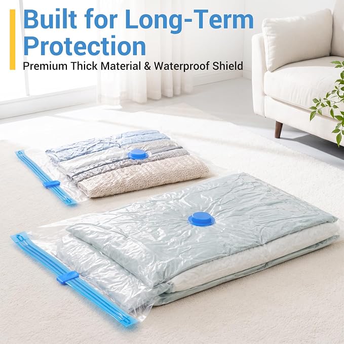 80% Space Saver Vacuum Storage Bags with Hand Pump, 10 Jumbo | Plastic Packaging Bags, Vacuum Seal Bags for Clothing, Travel Lugggage, Blankets, Comforters