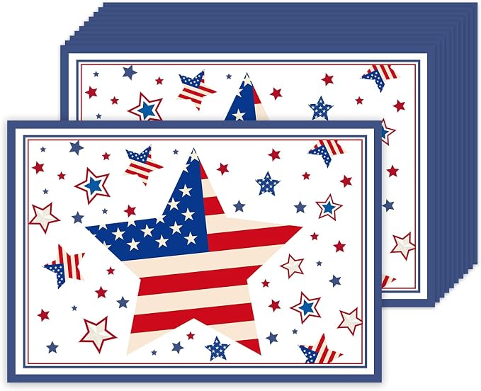 50 PCS Disposable Paper Placemats 4th of July Place mats(A) | 11x16 inch Patriotic Freedom Stars Table Mats Holiday Indoor Outdoor Party Kitchen Dining Table Decorations