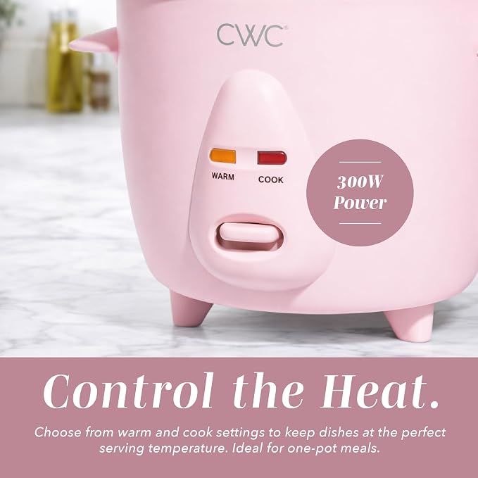 COOK WITH COLOR 6 Cup Rice Cooker 300W - Effortless Cooking and Perfectly, Cooks 3 Cups of Raw Rice for 6 Cups of Cooked Rice, Pink
