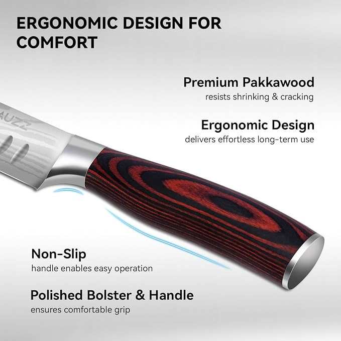 DiiHAUZZ Brisket Slicing Knife, 12 Inch Carving Knife for Meat Cutting | High Carbon Stainless Steel, Non-Stick Granton Edge, Ergonomic Pakkawood Handle, Razor Sharp for Turkey, Roasts and BBQ