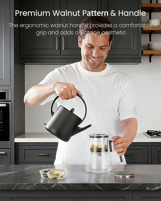 ZENS Magnetic Teapot, 34oz Magic Glass Infuser Pot for Loose Tea Steeper | Glass Teapot with Infusers for Loose Tea Steeper, Echanted Tea Pot for Herbal Tea Lovers, Dark Green