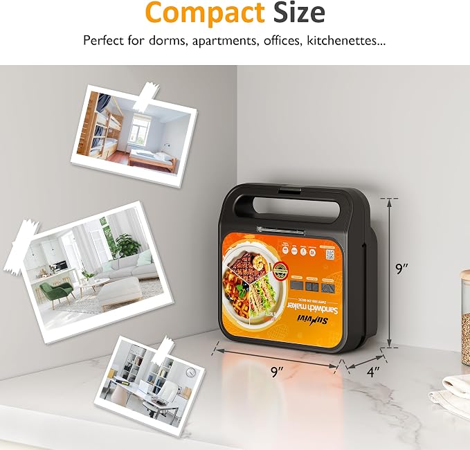 3 in 1 Electric Sandwich Maker with Removable Nonstick Plates - 1000W,Black | for Belgian Waffle/Panini/Grill/Pancake Griddle/Breakfast,Dishwasher Safe,Cool Touch Handle,Easy to Clean & Store