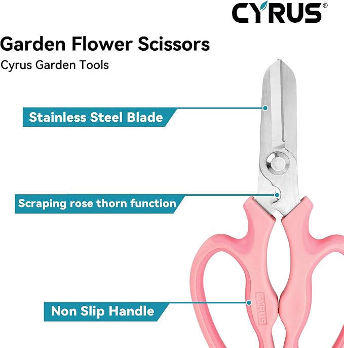 7.5 Inch Pink Straight Blade Floral Pruning Shears Built-In Thorn Remover