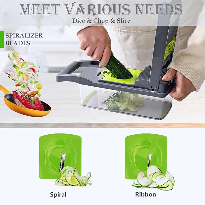 Vegetable Chopper Mandoline Slicer Home Kitchen Appliance Essential Gadget | Pro-Series Veggie Cutter with Container for Food Onion Fruit Salad Potato Christmas Gift House Cooking Supply Tool