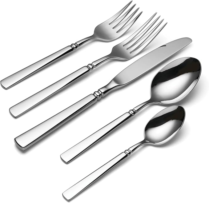 Oneida Easton 5-Piece 18/10 Silverware Set for 1, Flatware | silver, dishwasher safe | includes knives, forks, and spoons | heavy duty, cutlery set, utensil set, wedding silverware