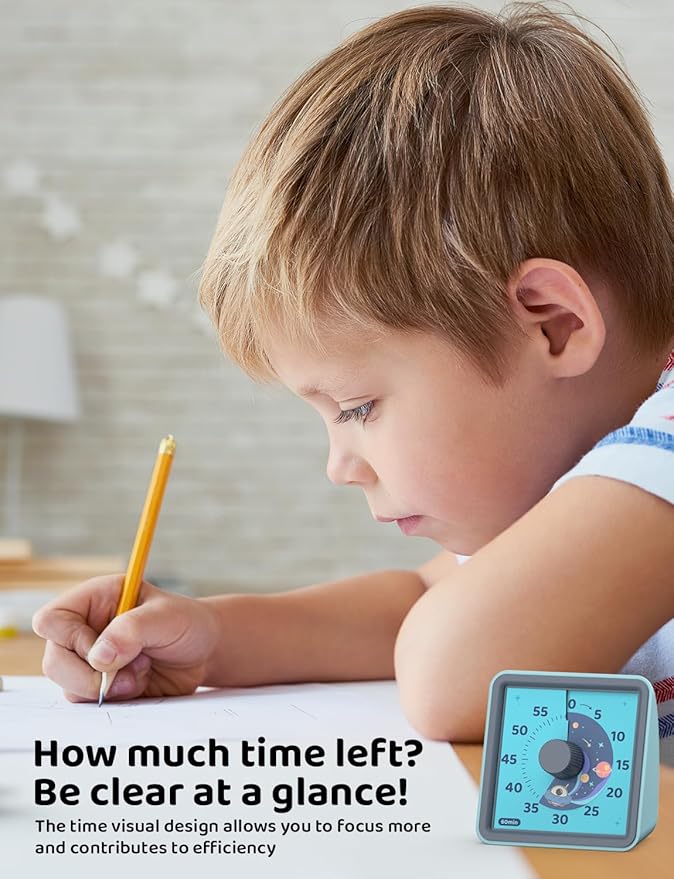 LIORQUE Visual Timer for Kids, 60 Minute Countdown Timer, Steel Blue | Non-Ticking, 3 Volume Levels, Timer for Classroom Kitchen Office ADHD, 2 AAA Batteries Included