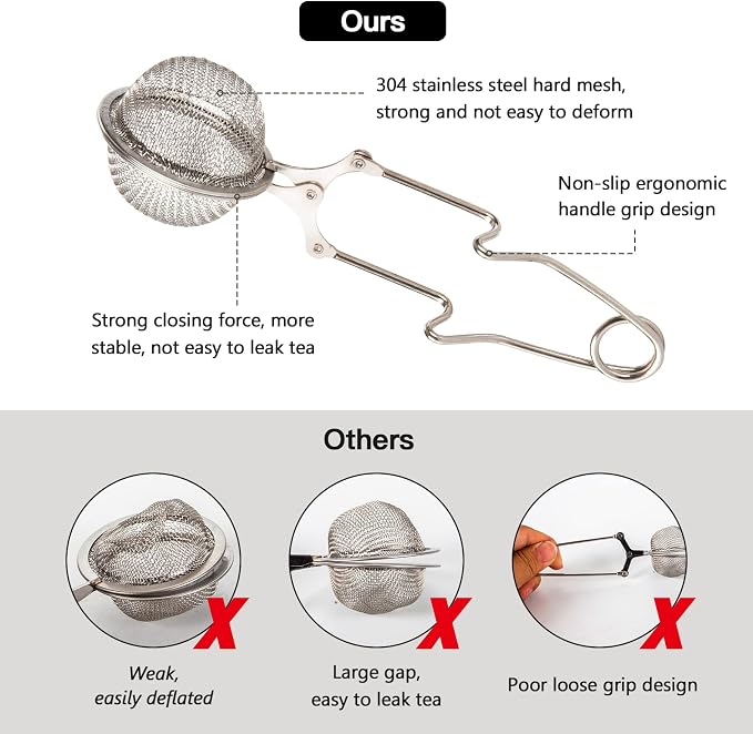 Snap Ball Tea Strainer, Exptolii 2 Pack Stainless Steel Tea Infuser Filter with Handle for Loose Leaf Tea, Spices, Seasonings