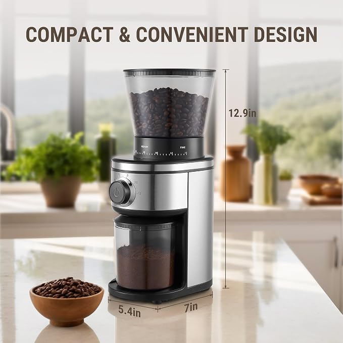 AYCHIRO Conical Burr Coffee Grinder Electric, Coffee Grinder with 30 Grind Settings, Adjustable Burr Mill Grinder for Home Use, 2-12 Cups for Espresso, Pour Over & French Press