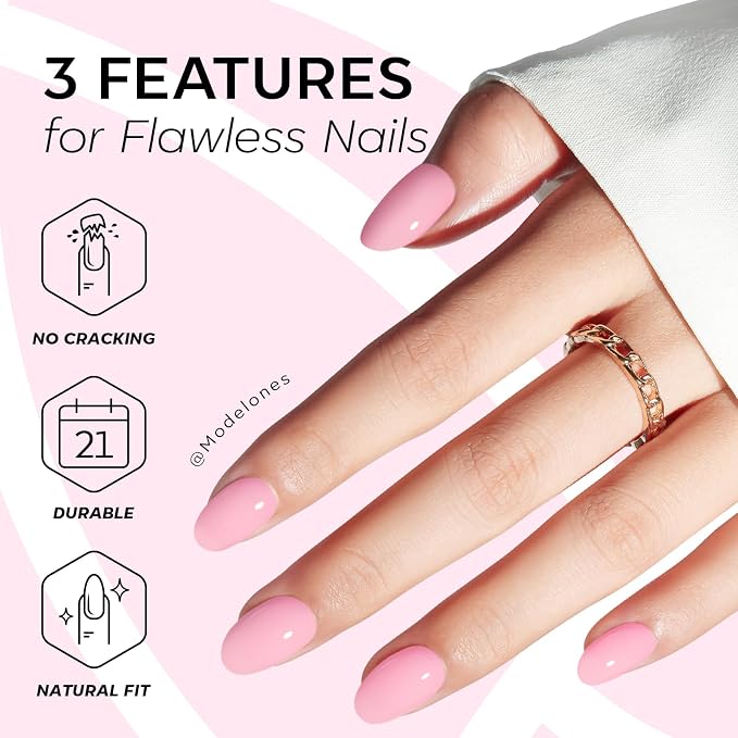 modelones Baby Pink Short Press on Nails, Oval Fake Nails Kit Press Ons | with Nail Glue, Adhesive Tabs, Nail File, Prep Pad, Manicure Stick, 32Pcs 16 Sizes, Summer Women Girl Gift
