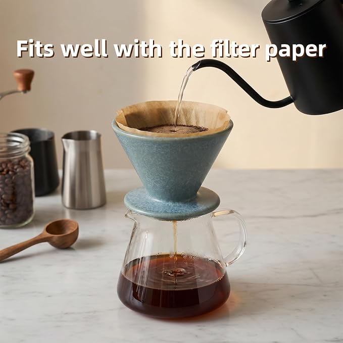 DIF DECO Ceramic Pour Over Coffee Dripper, Reusable Porcelain Portable Pour Over Coffee Maker, Slow Brewing Accessories with 1 Holes for Home, Office, Travel, Camping (Blue)