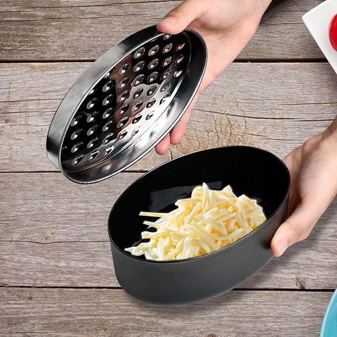 Black Compact Round Cheese Grater with Food Storage Container & Lid Grinder | Stainless Steel Box Grater for Kitchen, Hard Parmesan, Ginger, Vegetables, Butter