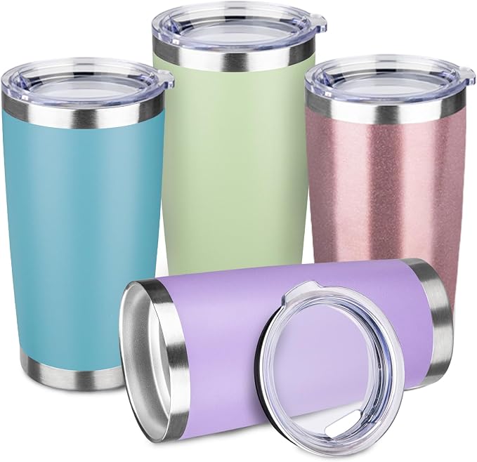 StarSpeed 4 Pack 20oz Stainless Steel Travel Coffee Tumbler,Misty Colors | Travel Coffee Mug Bulk,Spill-proof Lid,Double Wall,BPA-free Travel Cups,Insulated Cup Fits Car Cupholders