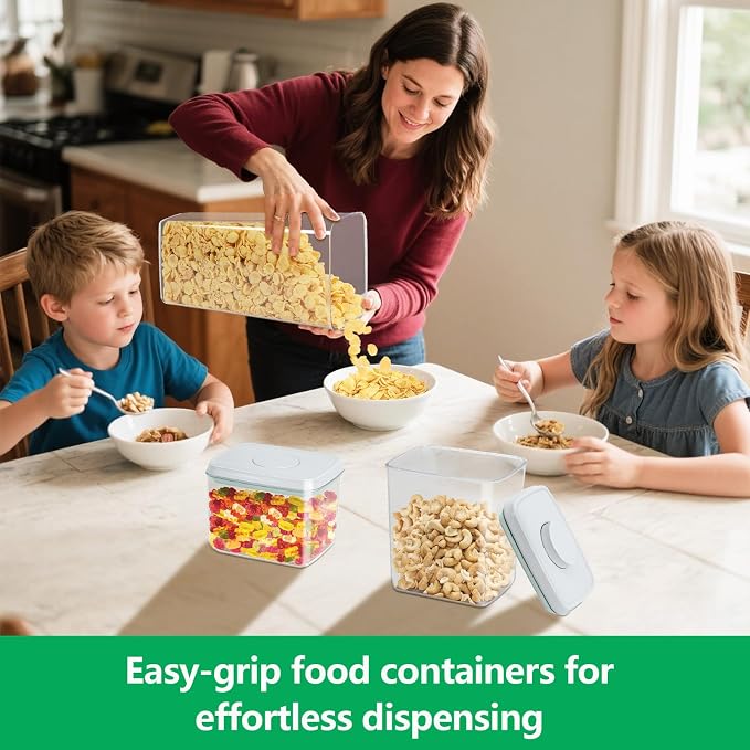 3 Pack Pasta Sugar Storage Containers with Pop-up Lid 1.26 + 2.11 + 3.48 Qt | Airtight Food Storage Container for Flour, Rice, Spaghetti, Nuts, Snack, Candy, Dog Treat, Kitchen Pantry Organization