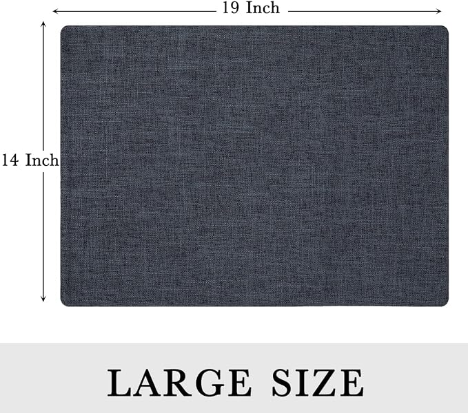 Faux Cotton Linen Placemats Set of 6, Cloth Washable Farmhouse Dining Table Mats for Indoors & Outdoors, Easy to Clean, Charcoal, 13 x 19 Inch