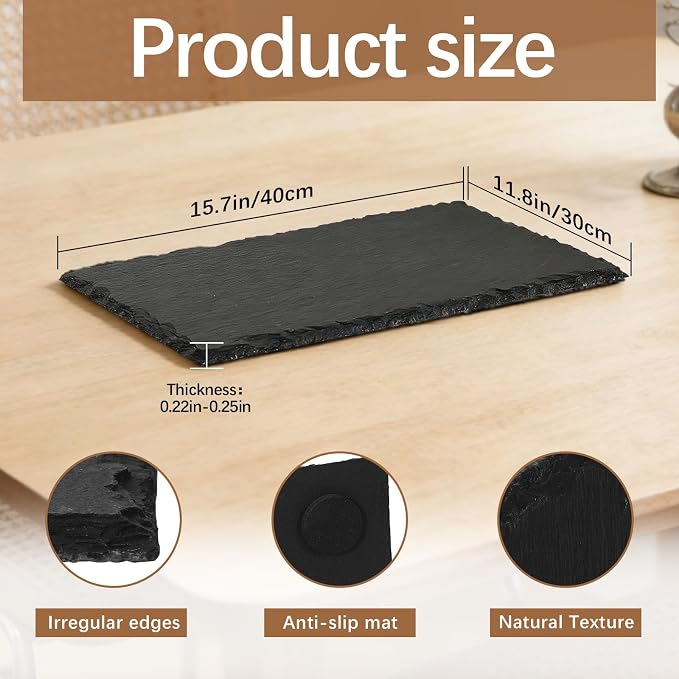 6 Pack 9inch*6inch Slate Cheese Board Natural Sushi Placemat Stone Charcuterie Platter Food Contact Safe Stone Slate for Laser Engraving,Suitable for Party, Gift, Fruit, Meat, Wedding