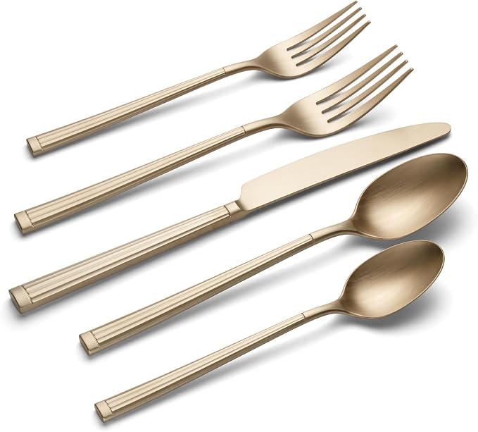 Oneida Robyn Champagne Mist Satin 20-Piece Silverware Set for 4, Flatware | champagne, dishwasher safe | includes knives, forks, and spoons | heavy duty, cutlery set for kitchen and dining, utensil set