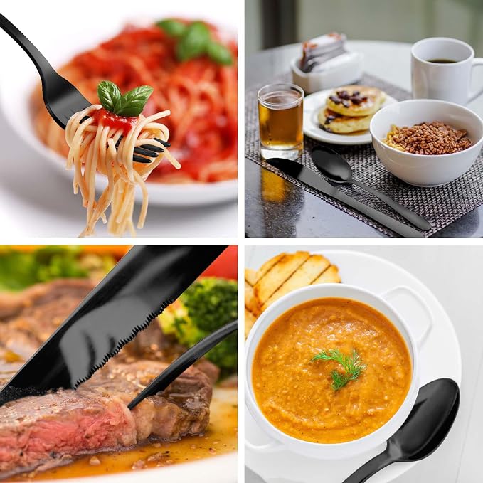 Pleafind 48-Pieces Black Silverware Sets for 8, Flatware Set with Steak Knives, Stainless Steel Cutlery Set, Include Forks Spoons and Knives Set, Dishwasher Safe Utensil Sets for Home Restaurant