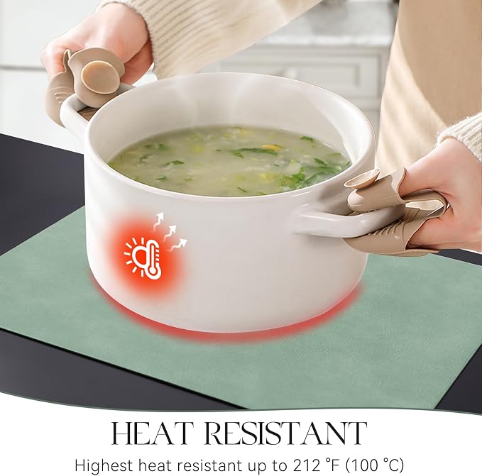 MOSAYT Vinyl Placemats Set of 4-12 X 17 Inch - Faux Leather 100% Waterproof Oil-Proof Wipeable PU Place Mats, Heat Resistant Reversible Table Mats for Kitchen, Dining, Outdoor, Green