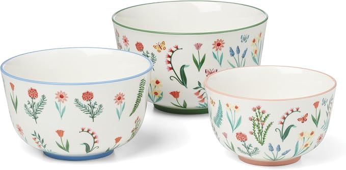 Oneida First Blooms Porcelain Nesting Bowls, Set of 3 | dishwasher safe, microwave safe | space-saving nesting design | kitchen and dining essential | 3.81 inch, 46oz