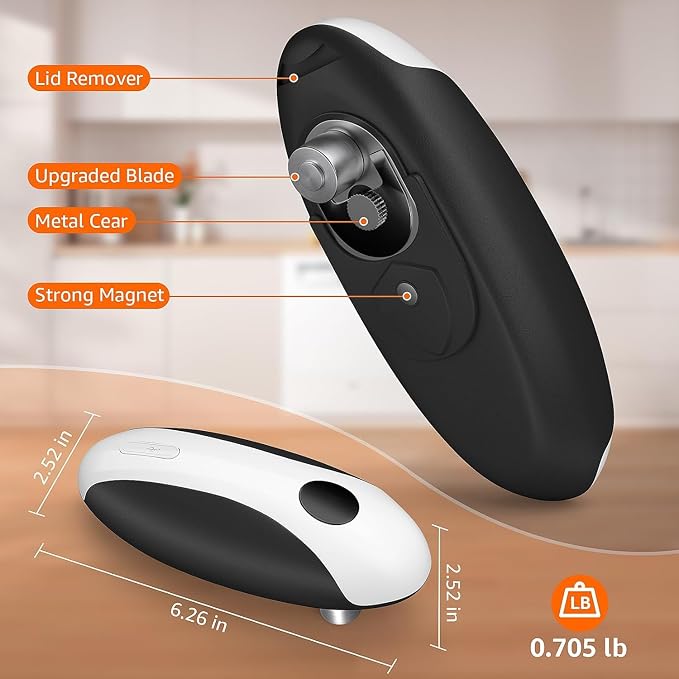 Electric Rechargeable Automatic Can Opener, USB-C Portable Kitchen Tool | One Touch Operation, Smooth Edge Cutting, Ergonomic for Seniors, Fits Standard & Large Cans, Cordless Handheld Design