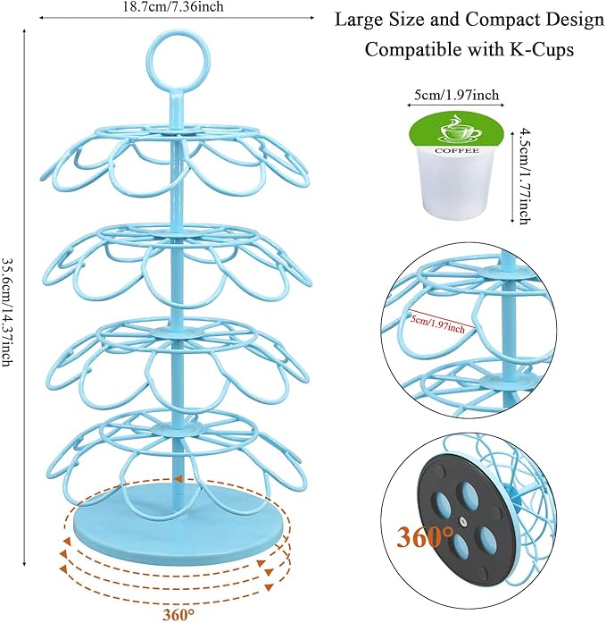 KIMIUP Coffee Pod Holder, K Cup Organizer Compatible with K-Cups(36 Pods) | Kitchen Detachable Coffee Station Organizer, Spins 360-Degrees(Light Blue)