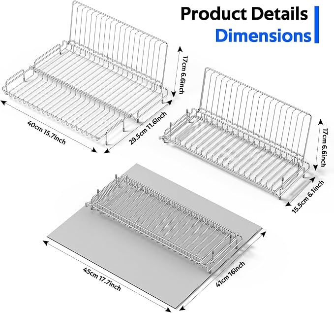 Small Dish Drying Rack Stainless Steel Collapsible | Foldable Rack Countertop with Drying Mat for Kitchen Dorm RV Campers Travel Trailer Space Saving