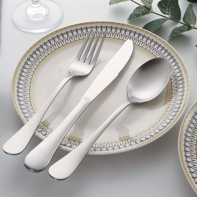 40 Piece Silverware Set, LIANYU Flatware Cutlery Set for 8, Include Knife Fork Spoon, Fancy Satin Finish Eating Utensils Tableware for Home Restaurant Party, Matte Finish, Dishwasher Safe