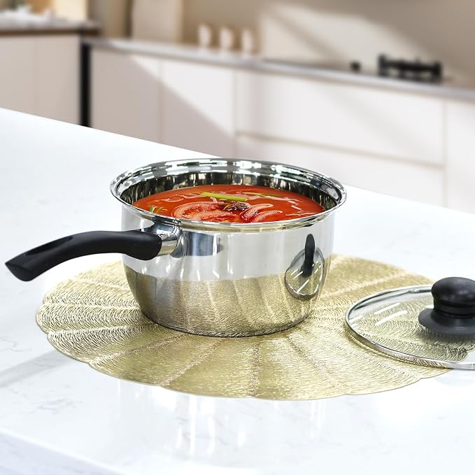 Stainless Steel Pot Set with Lid 6pcs,Sauce Pans 1QT & 2QT & 3QT Set,Triply Bottom Stainless Steel Pot Set