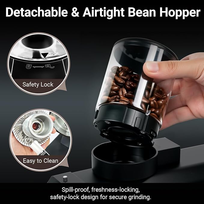 64mm Flat Burr Coffee Grinder with 35 Grind Settings Professional | Espresso Grinder Coffee Bean Grinder Electric with Magnetic Dosing Cup Quiet DC Motor for Pour Over, French Press, Cold Brew