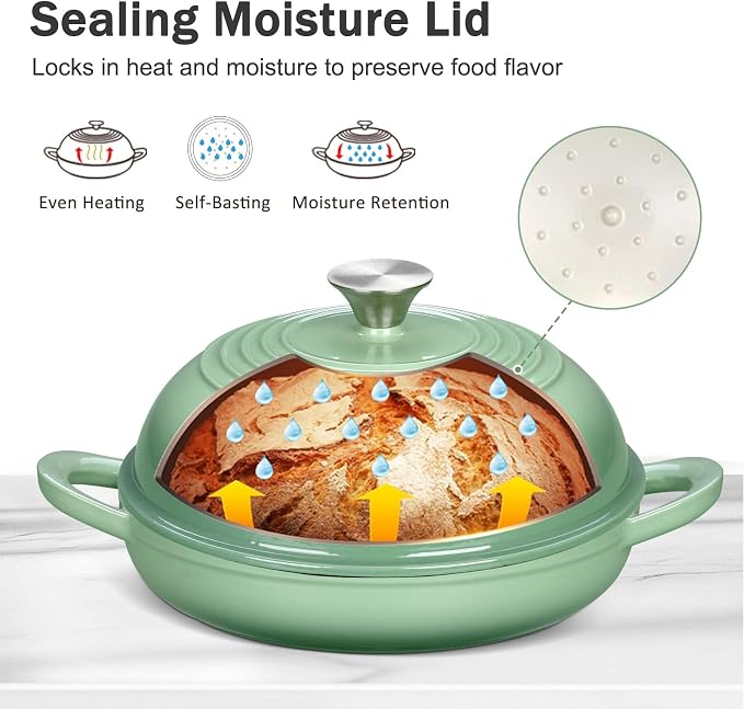 Enameled Cast Iron Dutch Oven for Bread Baking, 6 Qt Sourdough Dutch Oven With Lid, Cast Iron Bread Oven with Dome Lid (Pistachio Green)