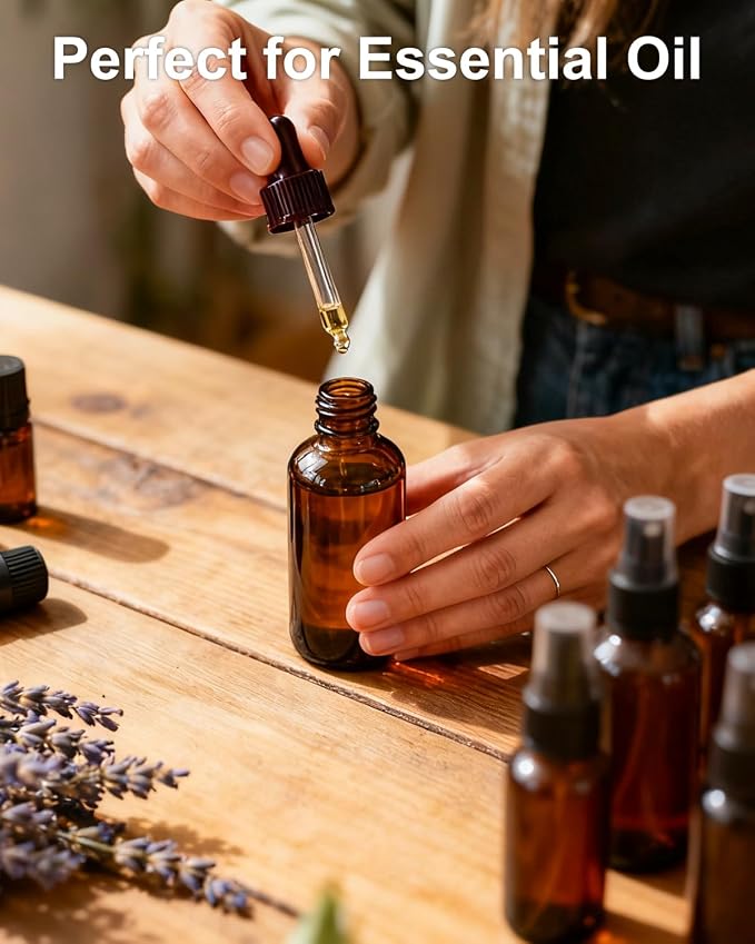 KEYWING 35 Pack 4oz Small Amber Glass Spray Bottles for Essential Oils | Empty Brown Fine Mist Spray Bottles, Refillable Containers for Cleaning, Hair, Travel, Plants, Skin Care