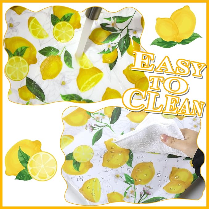 gisgfim 2Pcs Lemon Serving Trays with Handles 16 x 11 Inch Large Melamine Tray Rectangular Yellow Lemon Serving Platter Spring Tray Melamine Dishes for Serving Food Outdoor Dinner Dessert Plates Party