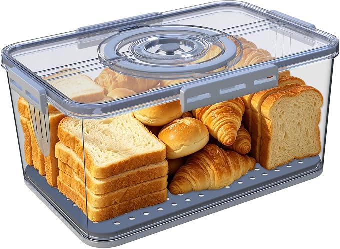 Fanlory Bread Box with Lid and Handle,Bread Storage Container With Time Recording for Camping & Outdoor Travel,Airtight Bread Keeper for Homemade Toast, Bagel,Cookies,Not dishwasher safe