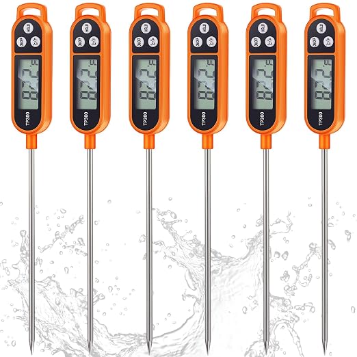 Instant Read Meat Thermometer with Long Probe 9.65 Inch Kitchen Cooking Food Candy Waterproof Digital Thermometer for BBQ Water Milk Yogurt Liquid(Orange,6 Pcs)