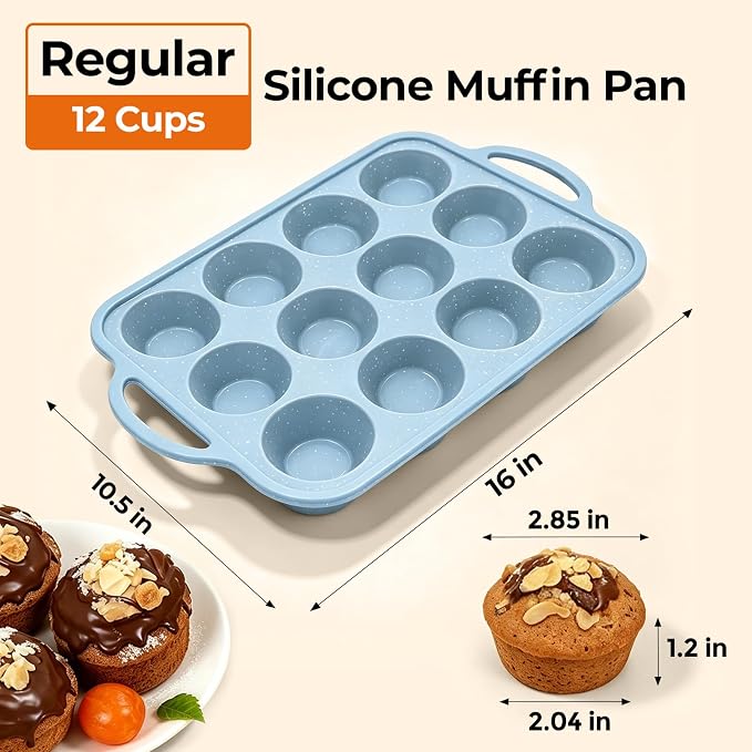 Silicone Muffin Pan, Metal Frame Regular Cupcake Pan Silicone Molds 12 Cups | 2.8 Inch, with Handle, BPA Free, Nonstick, Oven Dishwasher Safe, Food-Grade Silicone, Heat-resistant: -104°F to 446°F, 1 Pc