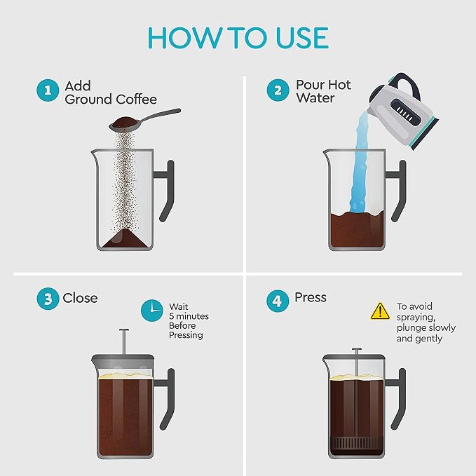French Press Coffee Maker - 50oz Stainless Steel, Insulated Coffee Press | Large 6 Cup 50oz Capacity, Double Wall Keeps Coffee Hot, 4 Level Filter for Ground Free Coffee, 2 Extra Filters, Matte Black