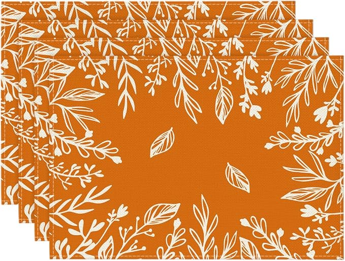 Artoid Mode Eucalyptus Leaves Fall Placemats Set of 4, 12x18 Inch Seasonal Autumn Thanksgiving Table Mats for Table Runner Kitchen Dining Decoration | Heat-Resistant Table Mats, Washable Seasonal Autumn Kitchen Dining Decor