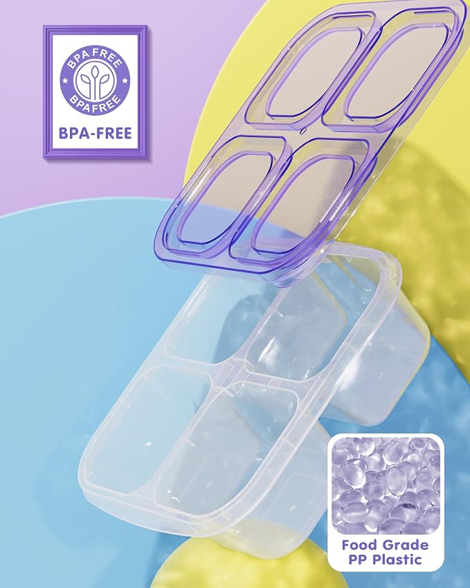 Canfanni 5 Pcs Bento Snack Containers, Reusable 4 Compartment Divided Food Storage Containers, Divided Lunchable Container for School, Work and Travel (All Transparent)