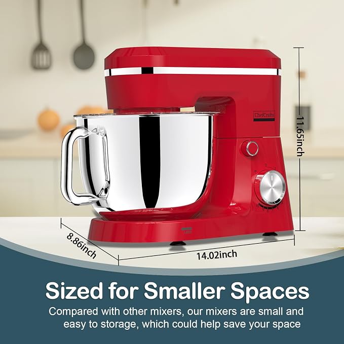 Household Stand Mixer with 6.5 Quart Bowl, 660W Household Food Mixer 10+p Speeds, Kitchen Tilt-Head Bread Dough and Cake Mixers with Dough Hook, Whisk, Beater, Splash Guard and Egg Separator (Red)