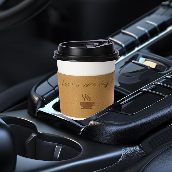 BYSNOW 100 pack 10 oz Disposable Coffee Cups with Lids White To Go Cups | To Go Coffee Cups with Lids, Sleeves and Stirring Sticks, for Home, Office, Cafes and Party (White 10oz)